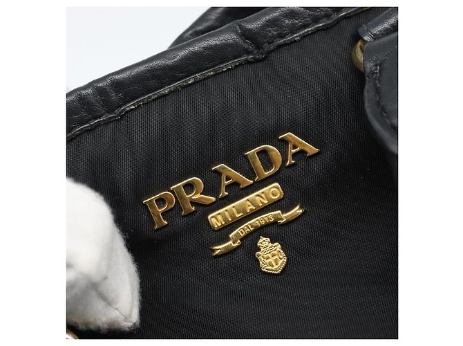 PRADA Hand Bag Nylon Leather 2way Black Gold - vista 19