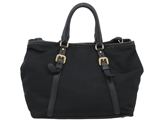 PRADA Hand Bag Nylon Leather 2way Black Gold - vista 2