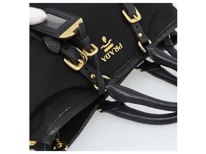 PRADA Hand Bag Nylon Leather 2way Black Gold - vista 6