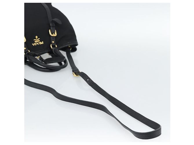 PRADA Hand Bag Nylon Leather 2way Black Gold - vista 8