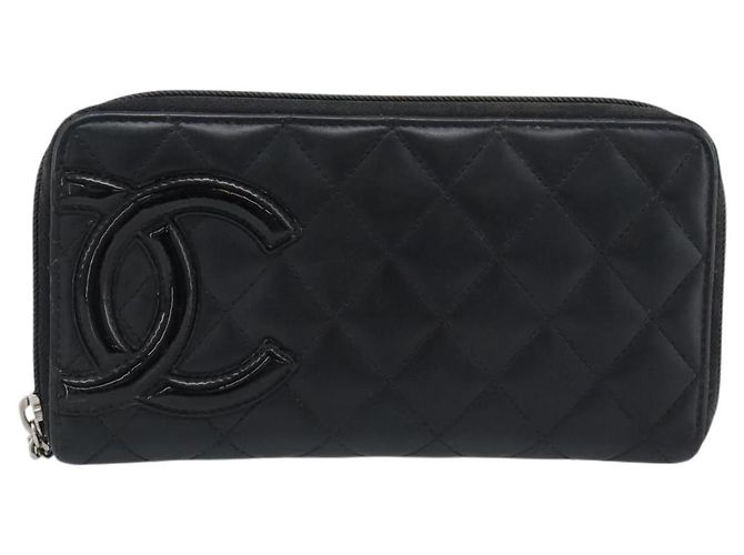 CHANEL Matelasse Cambon Line Long Wallet Leather Black Silver CC - vista 13