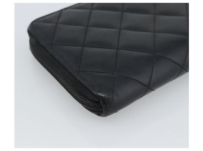 CHANEL Matelasse Cambon Line Long Wallet Leather Black Silver CC - vista 16