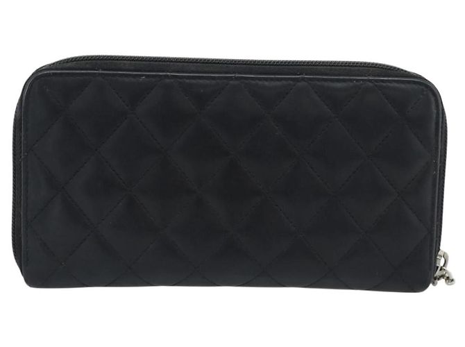 CHANEL Matelasse Cambon Line Long Wallet Leather Black Silver CC - vista 2