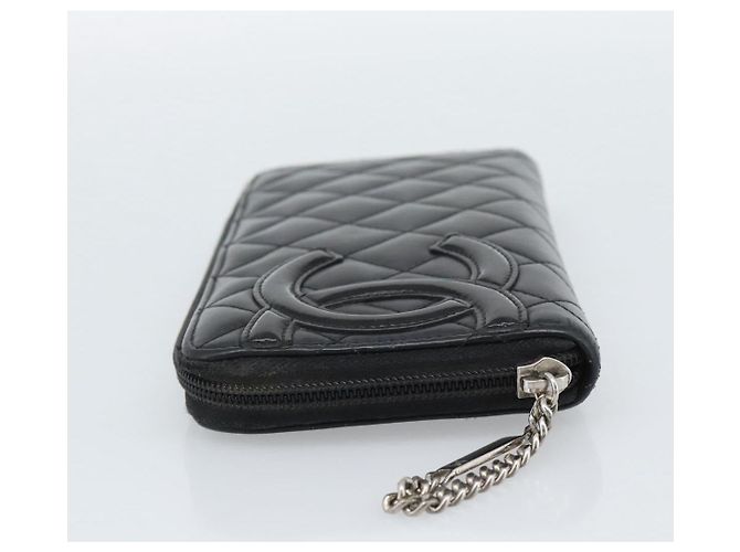 CHANEL Matelasse Cambon Line Long Wallet Leather Black Silver CC - vista 3