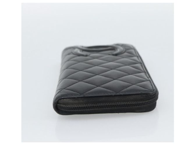 CHANEL Matelasse Cambon Line Long Wallet Leather Black Silver CC - vista 4