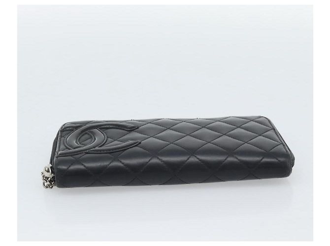 CHANEL Matelasse Cambon Line Long Wallet Leather Black Silver CC - vista 5