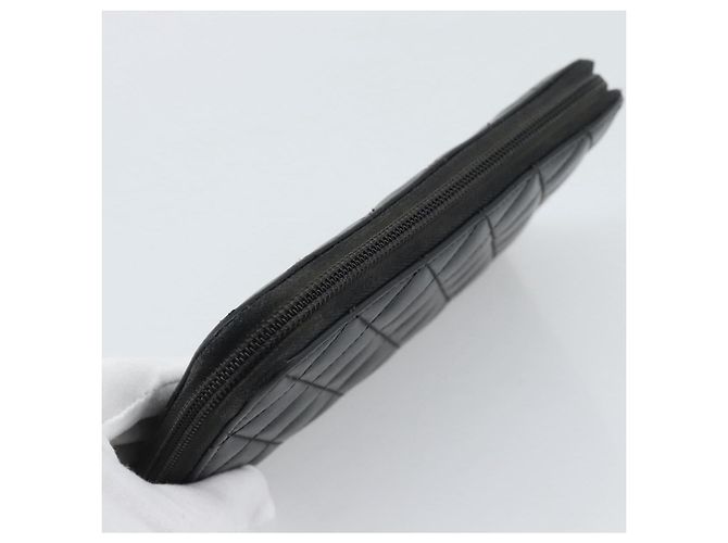 CHANEL Matelasse Cambon Line Long Wallet Leather Black Silver CC - vista 6