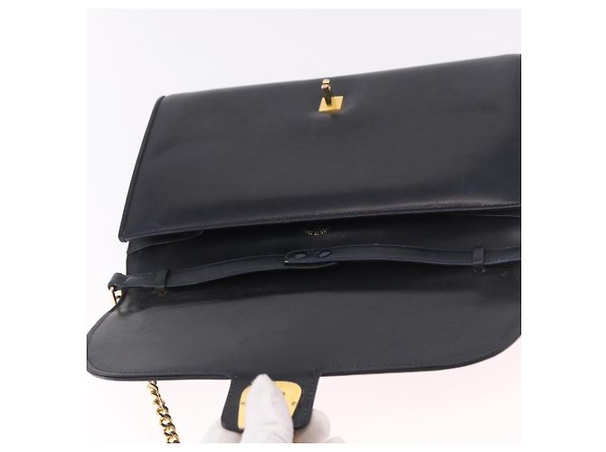 GUCCI Chain Shoulder Bag Leather Navy Gold - vista 10