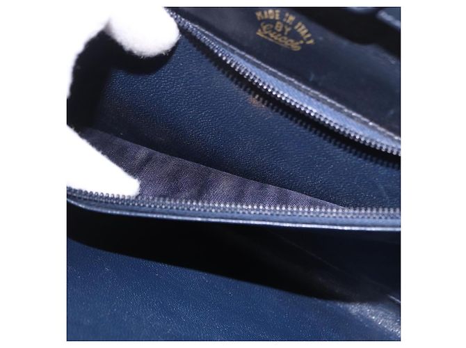 GUCCI Chain Shoulder Bag Leather Navy Gold - vista 12