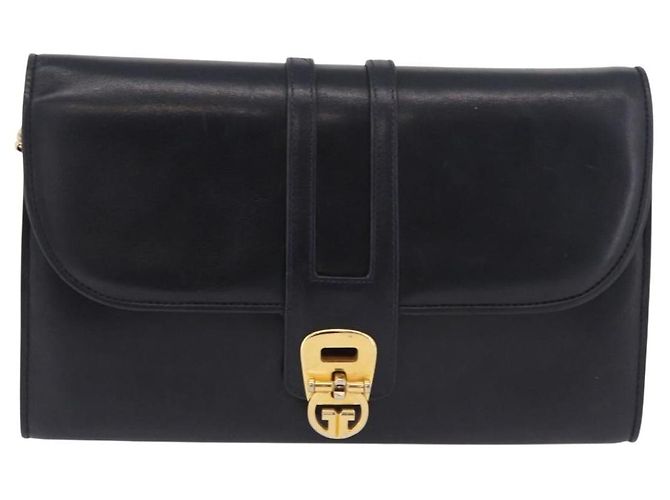 GUCCI Chain Shoulder Bag Leather Navy Gold - vista 13