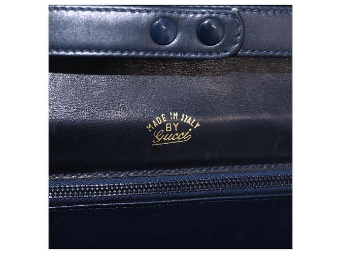 GUCCI Chain Shoulder Bag Leather Navy Gold - vista 18
