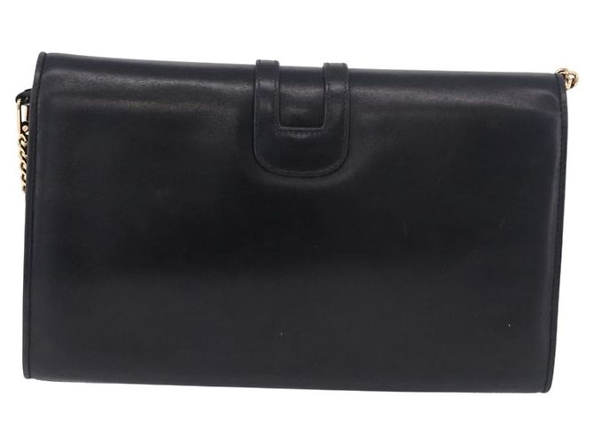 GUCCI Chain Shoulder Bag Leather Navy Gold - vista 2