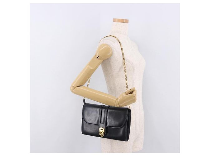 GUCCI Chain Shoulder Bag Leather Navy Gold - vista 22