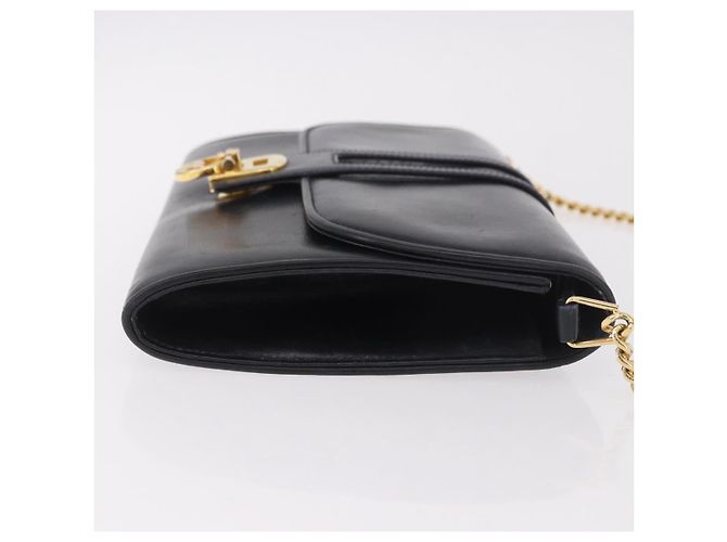 GUCCI Chain Shoulder Bag Leather Navy Gold - vista 3