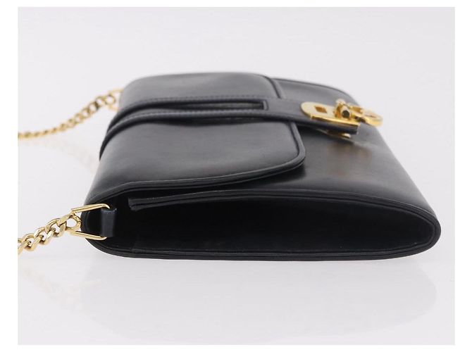 GUCCI Chain Shoulder Bag Leather Navy Gold - vista 4