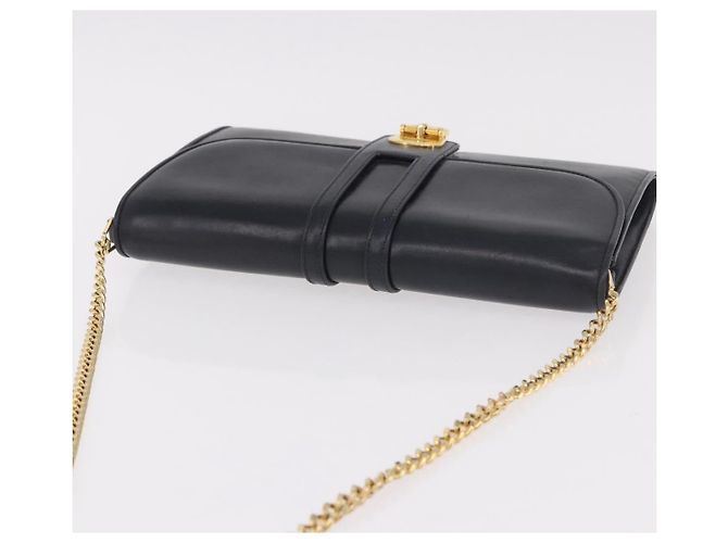 GUCCI Chain Shoulder Bag Leather Navy Gold - vista 6