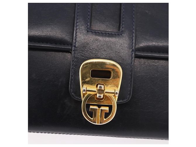 GUCCI Chain Shoulder Bag Leather Navy Gold - vista 9