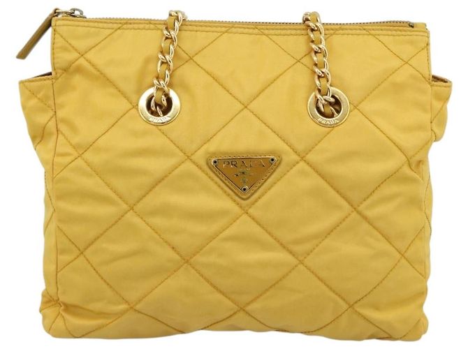 PRADA Chain Shoulder Bag Nylon Yellow Gold - vista 13