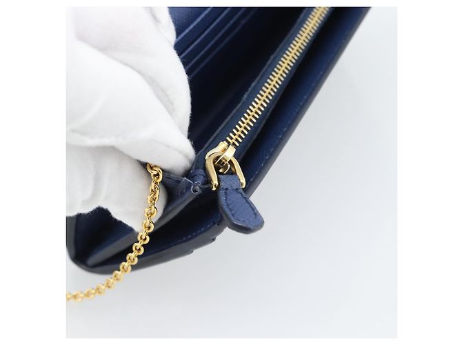 PRADA Long Wallet Safiano Leather Blue Gold - vista 22