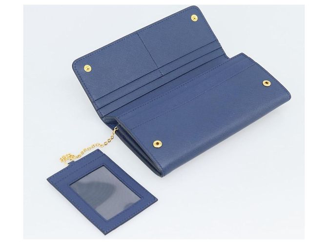 PRADA Long Wallet Safiano Leather Blue Gold - vista 8