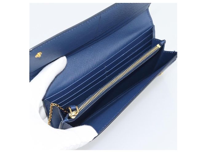 PRADA Long Wallet Safiano Leather Blue Gold - vista 9
