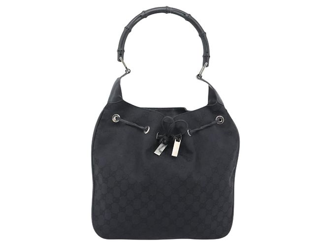 GUCCI GG Canvas Bamboo Hand Bag Black Silver 001 4033 - vista 2
