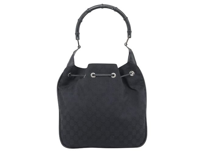 GUCCI GG Canvas Bamboo Hand Bag Black Silver 001 4033 - vista 3