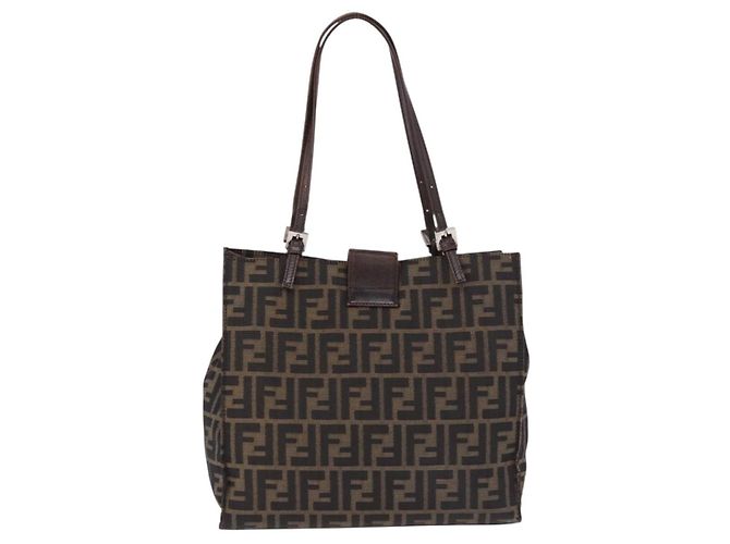FENDI Zucca Canvas Tote Bag Brown Black - vista 3