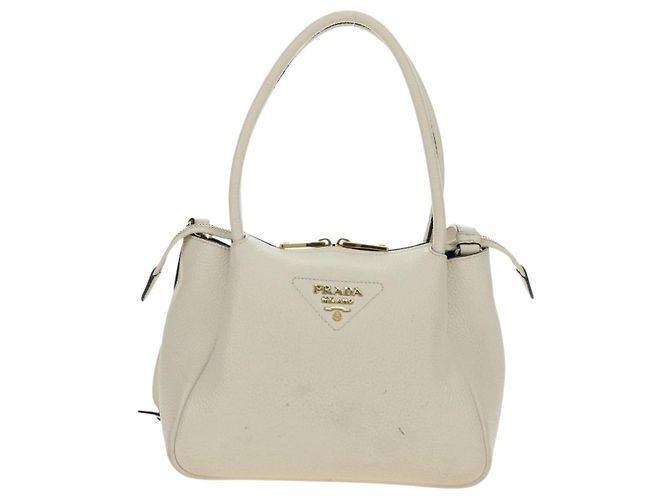 PRADA Hand Bag Vittero Dino Leather 2way White Gold - vista 13