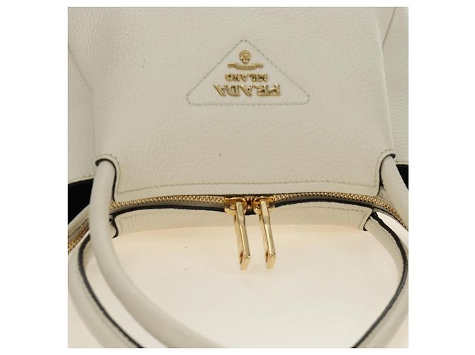 PRADA Hand Bag Vittero Dino Leather 2way White Gold - vista 14