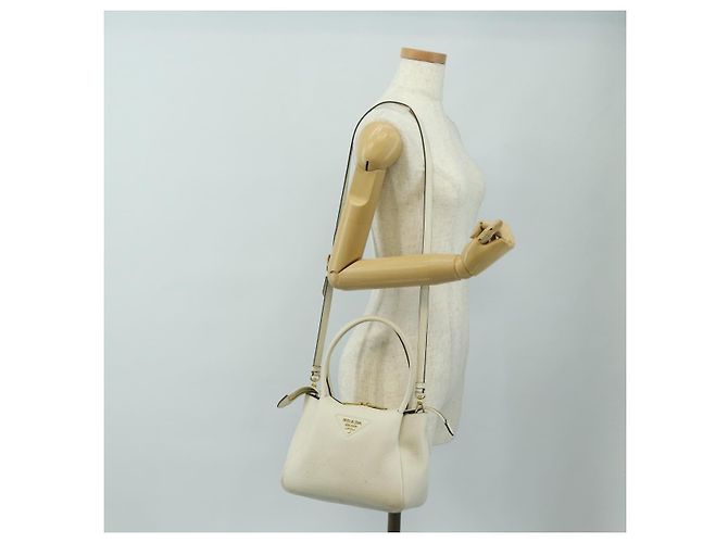 PRADA Hand Bag Vittero Dino Leather 2way White Gold - vista 31