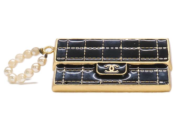 Borsa Chanel Coco Mark Chocolate Bar con motivo perla e spilla charm Nero D'oro - vista 3