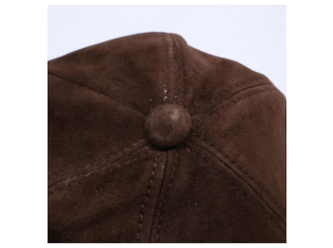 Cappello Gucci in pelle e camoscio con logo GG in rilievo Marrone scuro - vista 10
