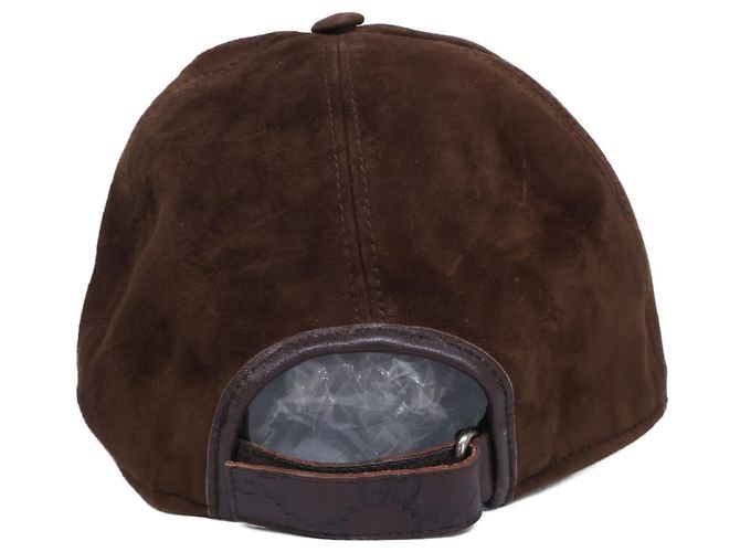 Cappello Gucci in pelle e camoscio con logo GG in rilievo Marrone scuro - vista 4