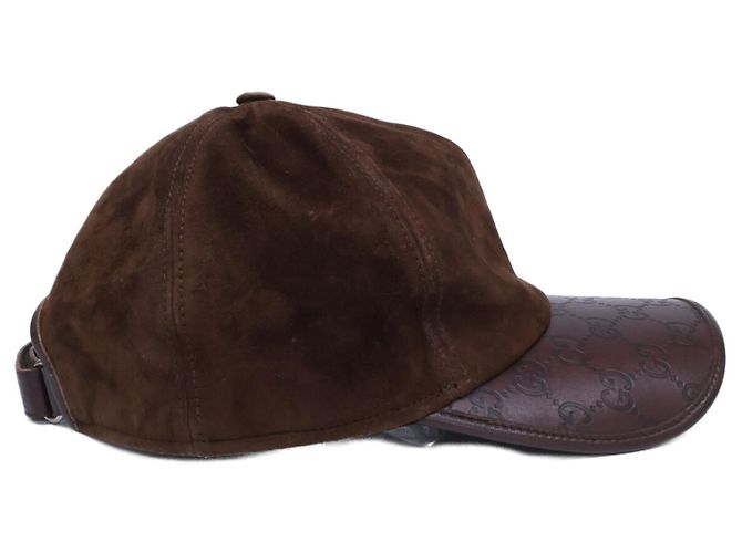 Cappello Gucci in pelle e camoscio con logo GG in rilievo Marrone scuro - vista 5
