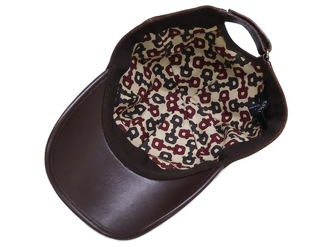 Cappello Gucci in pelle e camoscio con logo GG in rilievo Marrone scuro - vista 7