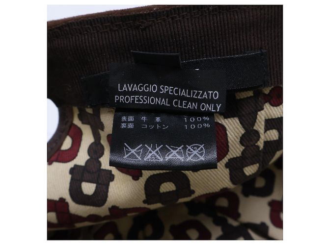 Cappello Gucci in pelle e camoscio con logo GG in rilievo Marrone scuro - vista 9