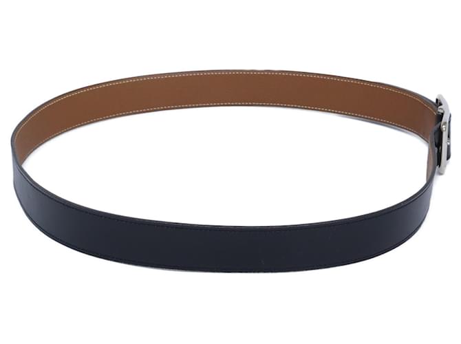 Hermès Hermes Cape Cod Box Calf Reversible Belt Black Silvery Golden - view 4