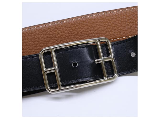 Hermès Hermes Cape Cod Box Calf Reversible Belt Black Silvery Golden - view 5