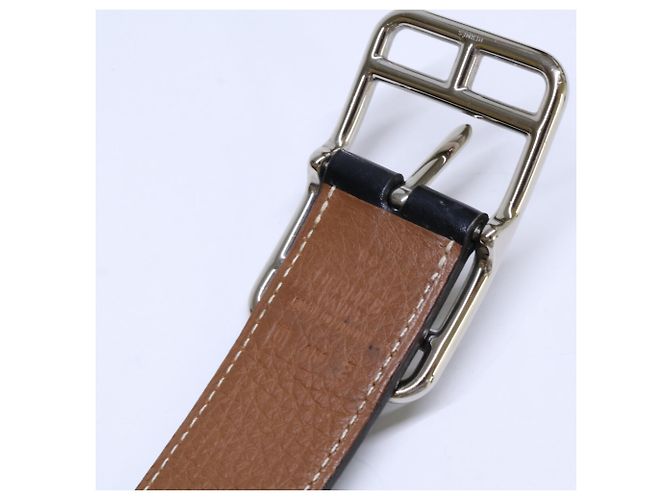 Hermès Hermes Cape Cod Box Calf Reversible Belt Black Silvery Golden - view 9