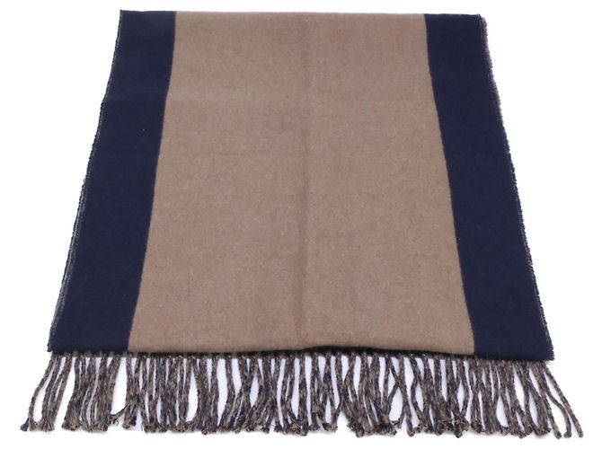 Hermès Sciarpa Stole HERMES H Passant in Cashmere con Frange Marrone - vista 3