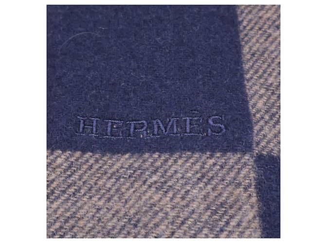 Hermès Sciarpa Stole HERMES H Passant in Cashmere con Frange Marrone - vista 5