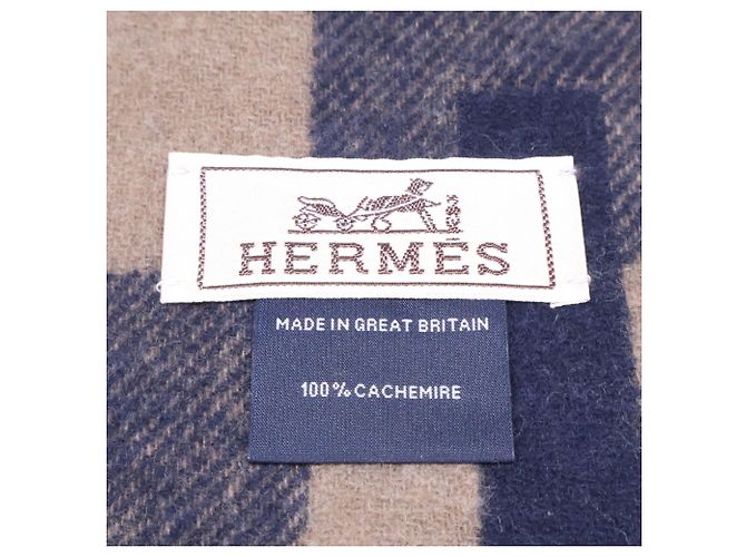 Hermès Sciarpa Stole HERMES H Passant in Cashmere con Frange Marrone - vista 6