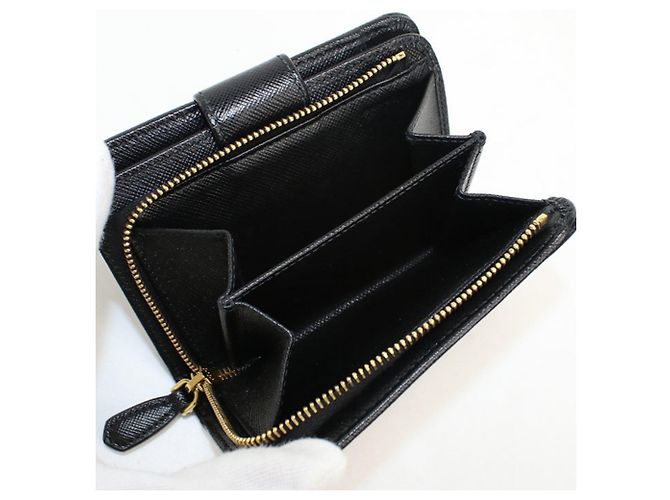 Cartera bi-fold Prada de piel Saffiano negra Negro - vista 5