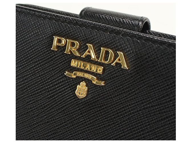 Cartera bi-fold Prada de piel Saffiano negra Negro - vista 6