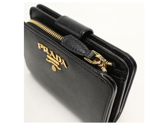 Cartera bi-fold Prada de piel Saffiano negra Negro - vista 8