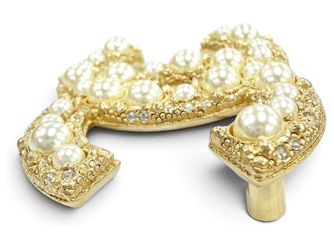 Chanel F24V Gold Coco Mark Brosche mit Kunstperlen Golden - Ansicht 4