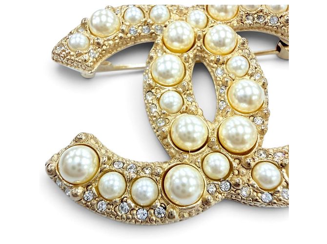 Chanel F24V Gold Coco Mark Brosche mit Kunstperlen Golden - Ansicht 6