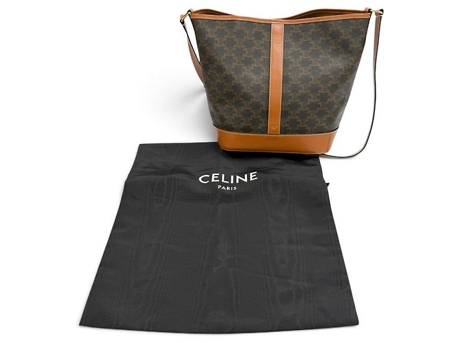 Céline Borsa a secchiello media in pelle Celine Triomphe Marrone - vista 2
