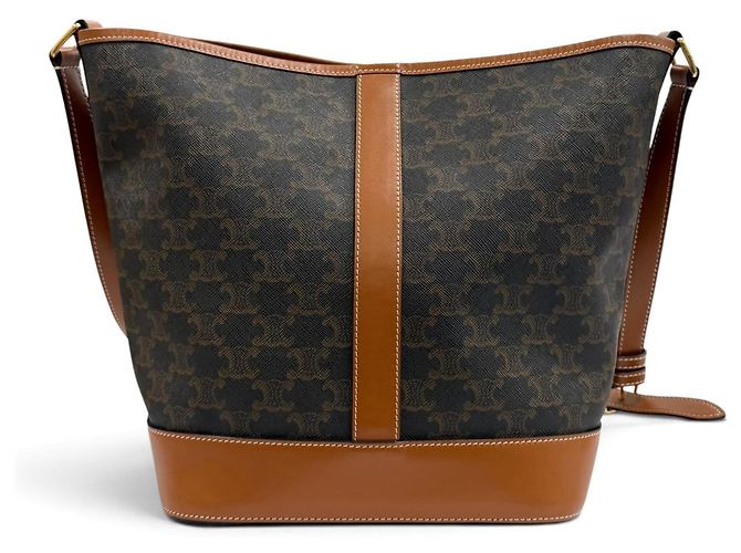 Céline Borsa a secchiello media in pelle Celine Triomphe Marrone - vista 4